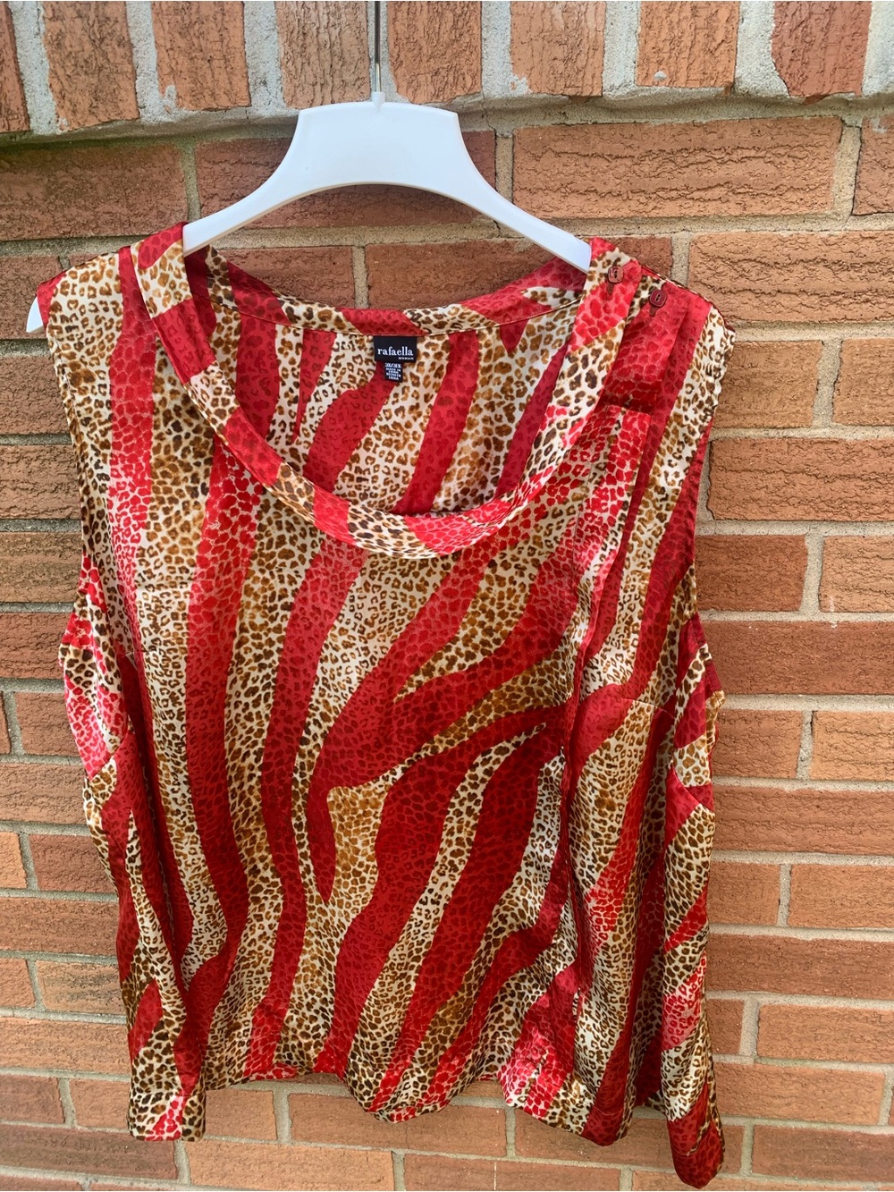 Rafaella Red and Tan Animal-Print Sleeveless Tank COWL neck top plus size 3X XXX